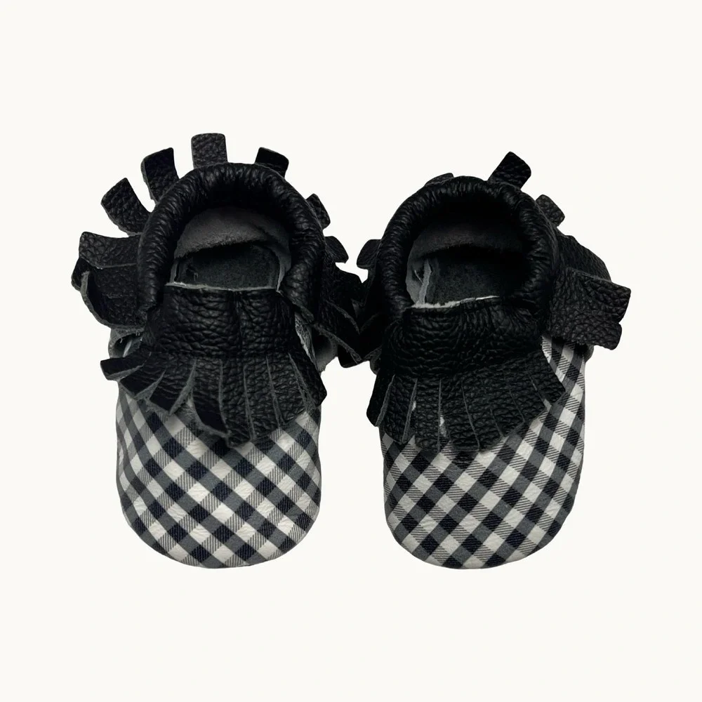 BirdRock Baby Moccasin Shoes US 3 Black White Leather Style Fall Halloween